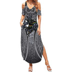 Penrith Panthers Rugby Summer Maxi Dress Polynesian Tribal Panther Warrior Black Grey Pattern
