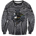 Penrith Panthers Rugby Sweatshirt Polynesian Tribal Panther Warrior Black Grey Pattern