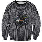 Penrith Panthers Rugby Sweatshirt Polynesian Tribal Panther Warrior Black Grey Pattern