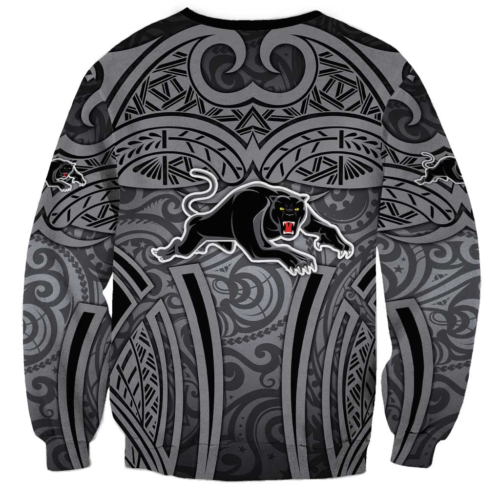 Penrith Panthers Rugby Sweatshirt Polynesian Tribal Panther Warrior Black Grey Pattern