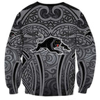 Penrith Panthers Rugby Sweatshirt Polynesian Tribal Panther Warrior Black Grey Pattern