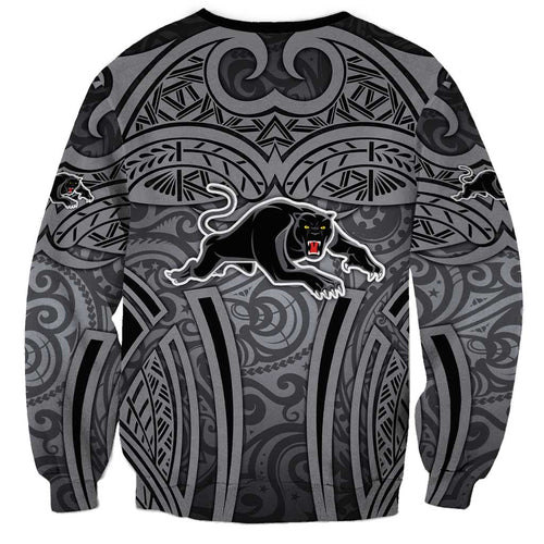 Penrith Panthers Rugby Sweatshirt Polynesian Tribal Panther Warrior Black Grey Pattern