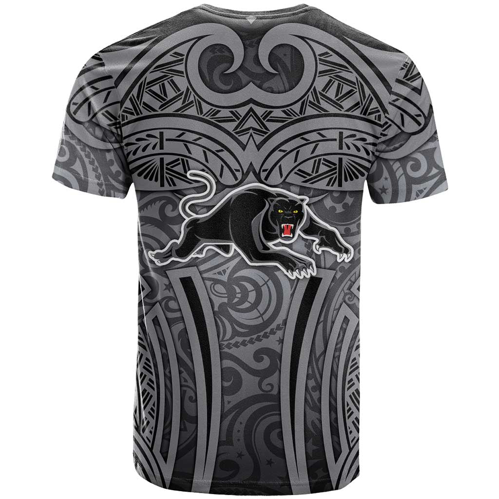 Penrith Panthers Rugby T Shirt Polynesian Tribal Panther Warrior Black Grey Pattern