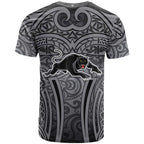Penrith Panthers Rugby T Shirt Polynesian Tribal Panther Warrior Black Grey Pattern