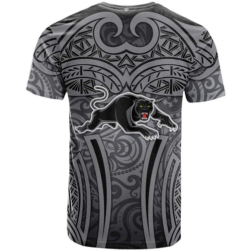 Penrith Panthers Rugby T Shirt Polynesian Tribal Panther Warrior Black Grey Pattern