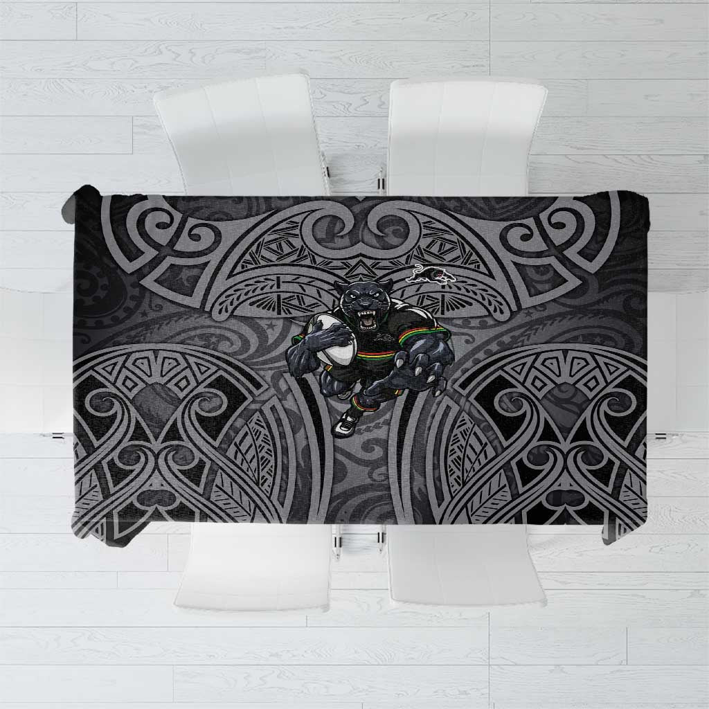 Penrith Panthers Rugby Tablecloth Polynesian Tribal Panther Warrior Black Grey Pattern