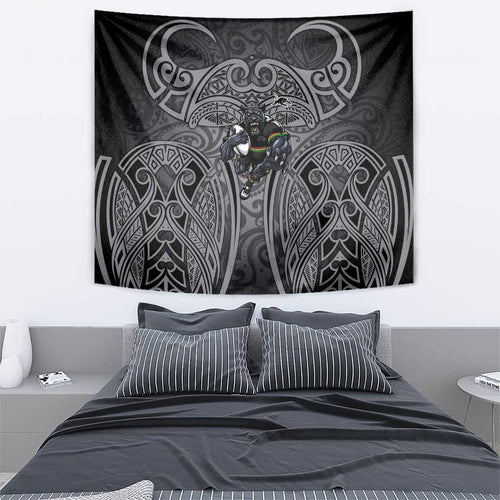 Penrith Panthers Rugby Tapestry Polynesian Tribal Panther Warrior Black Grey Pattern
