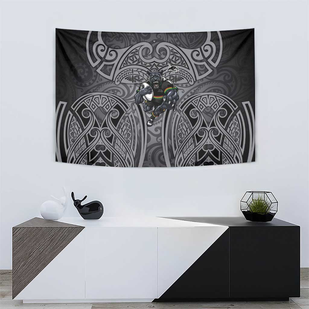 Penrith Panthers Rugby Tapestry Polynesian Tribal Panther Warrior Black Grey Pattern