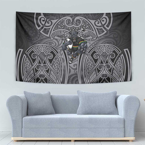Penrith Panthers Rugby Tapestry Polynesian Tribal Panther Warrior Black Grey Pattern