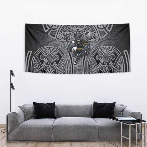 Penrith Panthers Rugby Tapestry Polynesian Tribal Panther Warrior Black Grey Pattern