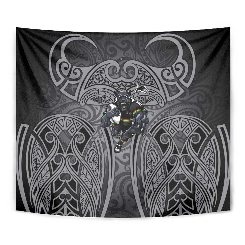 Penrith Panthers Rugby Tapestry Polynesian Tribal Panther Warrior Black Grey Pattern