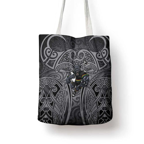Penrith Panthers Rugby Tote Bag Polynesian Tribal Panther Warrior Black Grey Pattern
