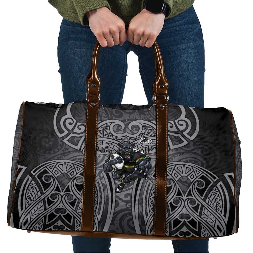 Penrith Panthers Rugby Travel Bag Polynesian Tribal Panther Warrior Black Grey Pattern