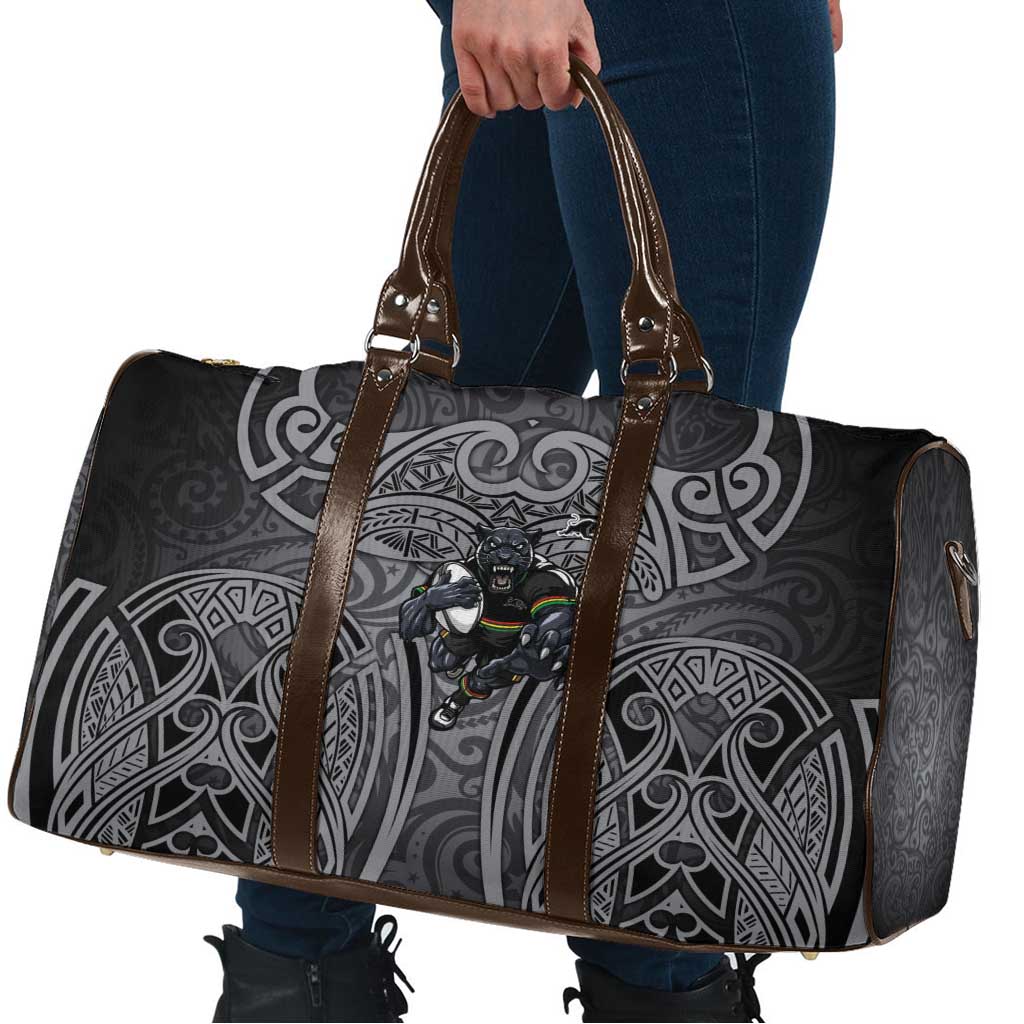Penrith Panthers Rugby Travel Bag Polynesian Tribal Panther Warrior Black Grey Pattern