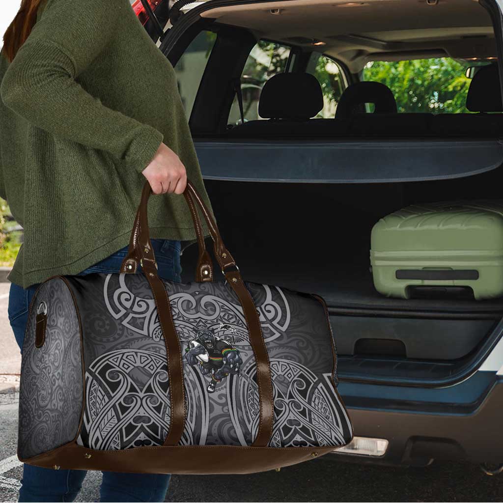 Penrith Panthers Rugby Travel Bag Polynesian Tribal Panther Warrior Black Grey Pattern