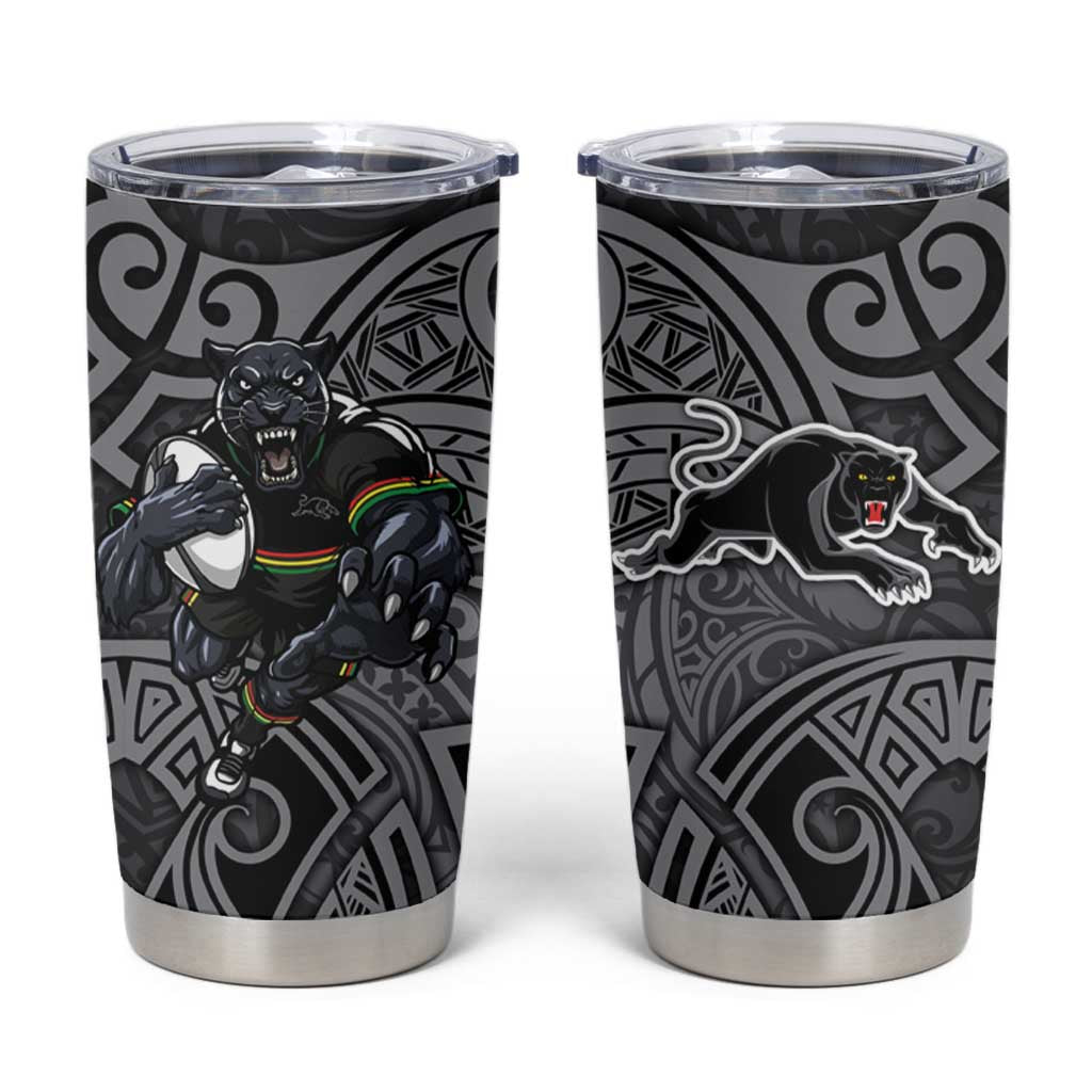 Penrith Panthers Rugby Tumbler Cup Polynesian Tribal Panther Warrior Black Grey Pattern