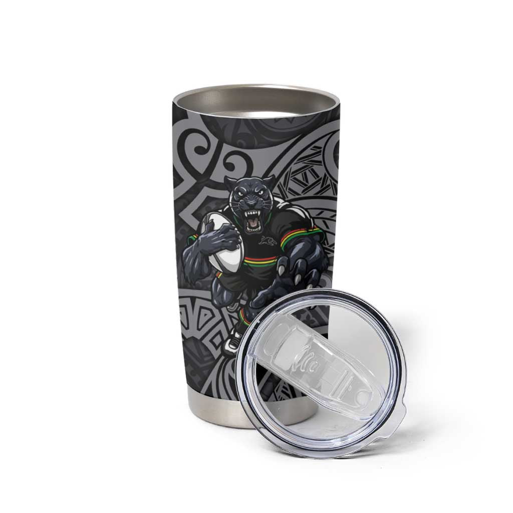 Penrith Panthers Rugby Tumbler Cup Polynesian Tribal Panther Warrior Black Grey Pattern