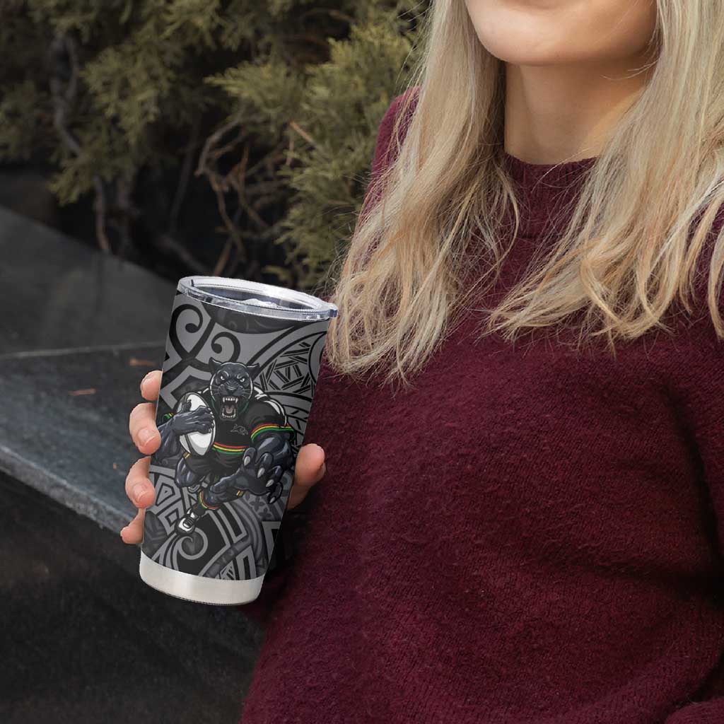 Penrith Panthers Rugby Tumbler Cup Polynesian Tribal Panther Warrior Black Grey Pattern