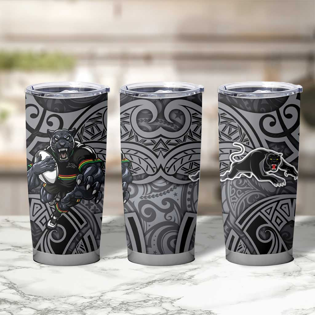 Penrith Panthers Rugby Tumbler Cup Polynesian Tribal Panther Warrior Black Grey Pattern
