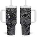 Penrith Panthers Rugby Tumbler With Handle Polynesian Tribal Panther Warrior Black Grey Pattern