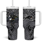 Penrith Panthers Rugby Tumbler With Handle Polynesian Tribal Panther Warrior Black Grey Pattern