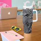 Penrith Panthers Rugby Tumbler With Handle Polynesian Tribal Panther Warrior Black Grey Pattern
