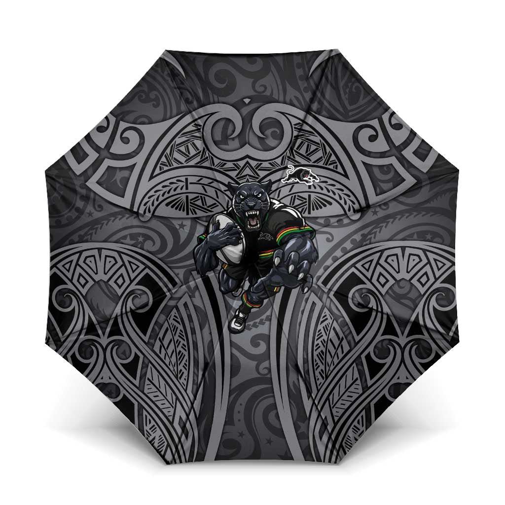 Penrith Panthers Rugby Umbrella Polynesian Tribal Panther Warrior Black Grey Pattern