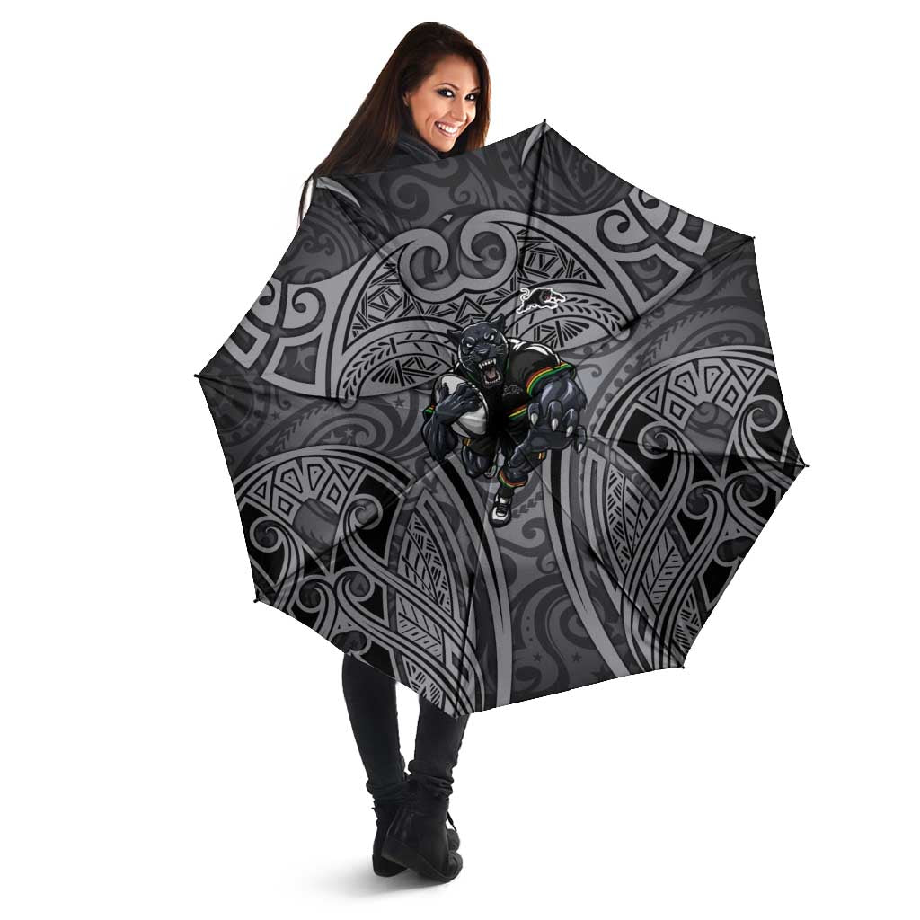 Penrith Panthers Rugby Umbrella Polynesian Tribal Panther Warrior Black Grey Pattern