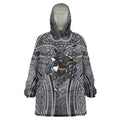 Penrith Panthers Rugby Wearable Blanket Hoodie Polynesian Tribal Panther Warrior Black Grey Pattern
