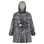 Penrith Panthers Rugby Wearable Blanket Hoodie Polynesian Tribal Panther Warrior Black Grey Pattern
