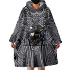 Penrith Panthers Rugby Wearable Blanket Hoodie Polynesian Tribal Panther Warrior Black Grey Pattern
