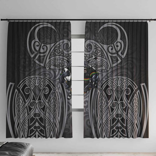 Penrith Panthers Rugby Window Curtain Polynesian Tribal Panther Warrior Black Grey Pattern