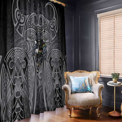 Penrith Panthers Rugby Window Curtain Polynesian Tribal Panther Warrior Black Grey Pattern