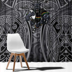 Penrith Panthers Rugby Window Curtain Polynesian Tribal Panther Warrior Black Grey Pattern