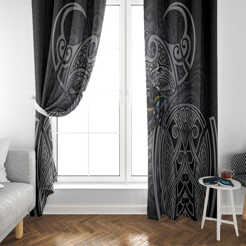 Penrith Panthers Rugby Window Curtain Polynesian Tribal Panther Warrior Black Grey Pattern