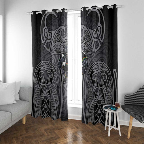 Penrith Panthers Rugby Window Curtain Polynesian Tribal Panther Warrior Black Grey Pattern
