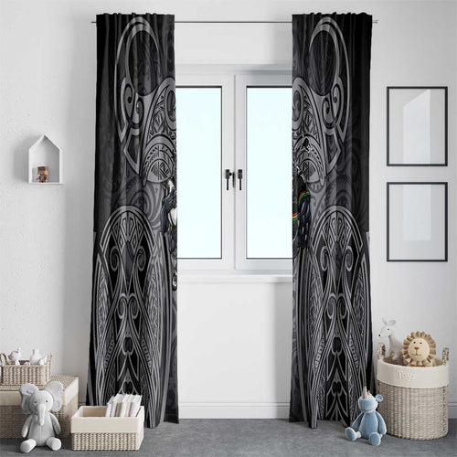 Penrith Panthers Rugby Window Curtain Polynesian Tribal Panther Warrior Black Grey Pattern
