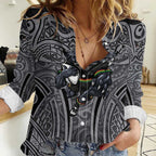 Penrith Panthers Rugby Women Casual Shirt Polynesian Tribal Panther Warrior Black Grey Pattern