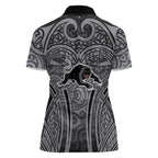 Penrith Panthers Rugby Women Polo Shirt Polynesian Tribal Panther Warrior Black Grey Pattern