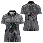Penrith Panthers Rugby Women Polo Shirt Polynesian Tribal Panther Warrior Black Grey Pattern