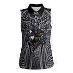 Penrith Panthers Rugby Women Sleeveless Polo Shirt Polynesian Tribal Panther Warrior Black Grey Pattern