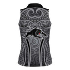 Penrith Panthers Rugby Women Sleeveless Polo Shirt Polynesian Tribal Panther Warrior Black Grey Pattern