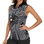 Penrith Panthers Rugby Women Sleeveless Polo Shirt Polynesian Tribal Panther Warrior Black Grey Pattern