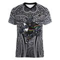 Penrith Panthers Rugby Women V-Neck T-Shirt Polynesian Tribal Panther Warrior Black Grey Pattern