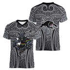Penrith Panthers Rugby Women V-Neck T-Shirt Polynesian Tribal Panther Warrior Black Grey Pattern