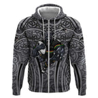 Penrith Panthers Rugby Zip Hoodie Polynesian Tribal Panther Warrior Black Grey Pattern