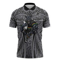 Penrith Panthers Rugby Zipper Polo Shirt Polynesian Tribal Panther Warrior Black Grey Pattern