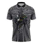 Penrith Panthers Rugby Zipper Polo Shirt Polynesian Tribal Panther Warrior Black Grey Pattern