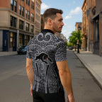 Penrith Panthers Rugby Zipper Polo Shirt Polynesian Tribal Panther Warrior Black Grey Pattern