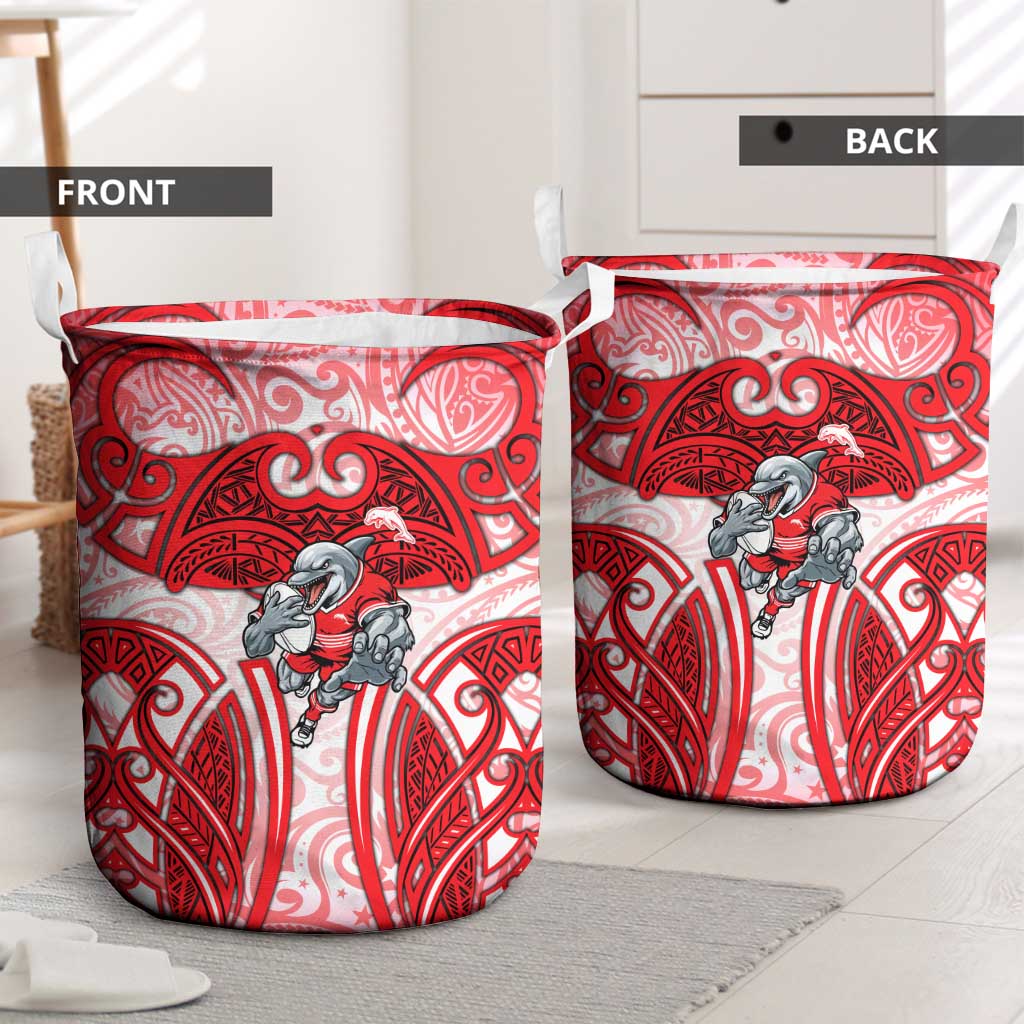 Dolphins Rugby Laundry Basket Polynesian Tribal Dolphin Warrior Red White Pattern